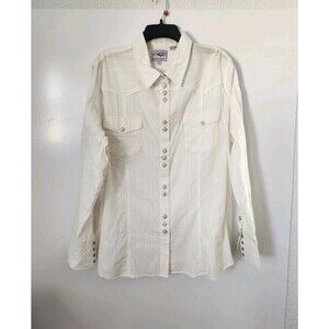 Roper Women's Pearl Snap Western Shirt Blouse 2X White Striped Collared New READ